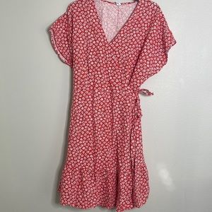 Old Navy Red-Orange Floral Daisy Wrap Dress | Size XL